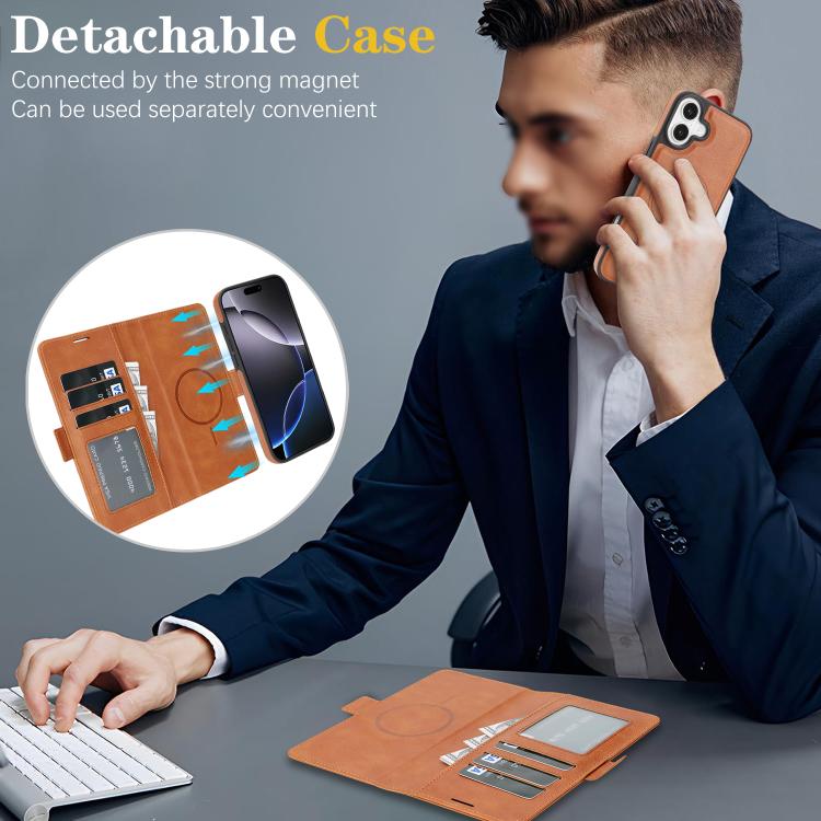 For iPhone 17 Kalebol Strong Magnetic MagSafe Ring 2 In 1 Split Leather Phone Case(Brown) - iPhone 17 Cases by Kalebol | Online Shopping UK | buy2fix