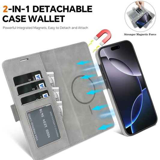 For iPhone 17 Kalebol Strong Magnetic MagSafe Ring 2 In 1 Split Leather Phone Case(Gray) - iPhone 17 Cases by Kalebol | Online Shopping UK | buy2fix