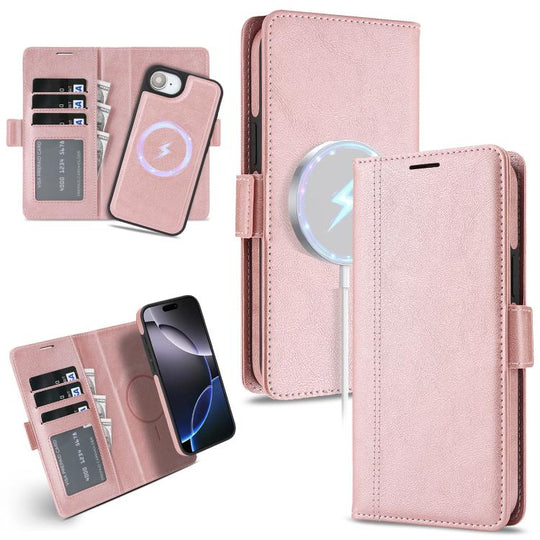 For iPhone 17e / 16e Kalebol Strong Magnetic MagSafe Ring 2 In 1 Split Leather Phone Case(Rose Gold)