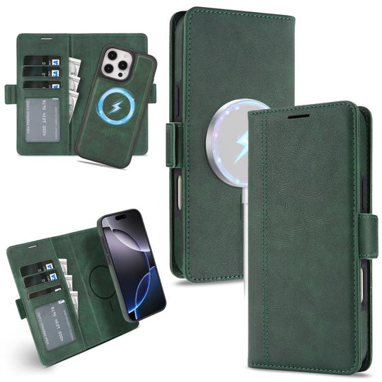 For iPhone 15 Pro Max Kalebol Strong Magnetic MagSafe Ring 2 In 1 Split Leather Phone Case(Green)