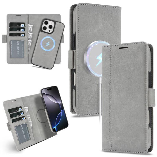 For iPhone 13 Pro Kalebol Strong Magnetic MagSafe Ring 2 In 1 Split Leather Phone Case(Gray)