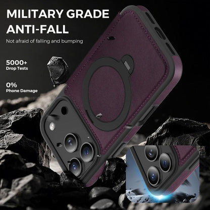 For iPhone 17 Pro Knight Shield 360 Rotation Holder MagSafe RFID Leather Phone Case(Purple) - iPhone 17 Pro Cases by buy2fix | Online Shopping UK | buy2fix