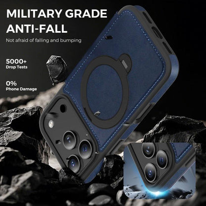 For iPhone 17 Pro Knight Shield 360 Rotation Holder MagSafe RFID Leather Phone Case(Blue) - iPhone 17 Pro Cases by buy2fix | Online Shopping UK | buy2fix