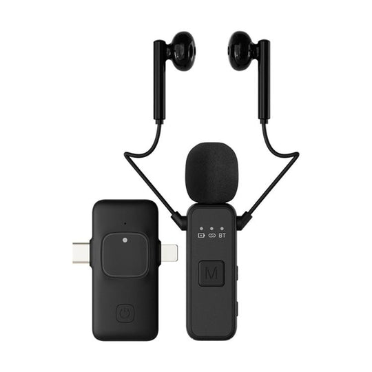 K3 Wireless Lavalier Microphone with Integrated Earphones and 2 in 1 Receiver For Live Streaming / Vlog / Interview(Black)