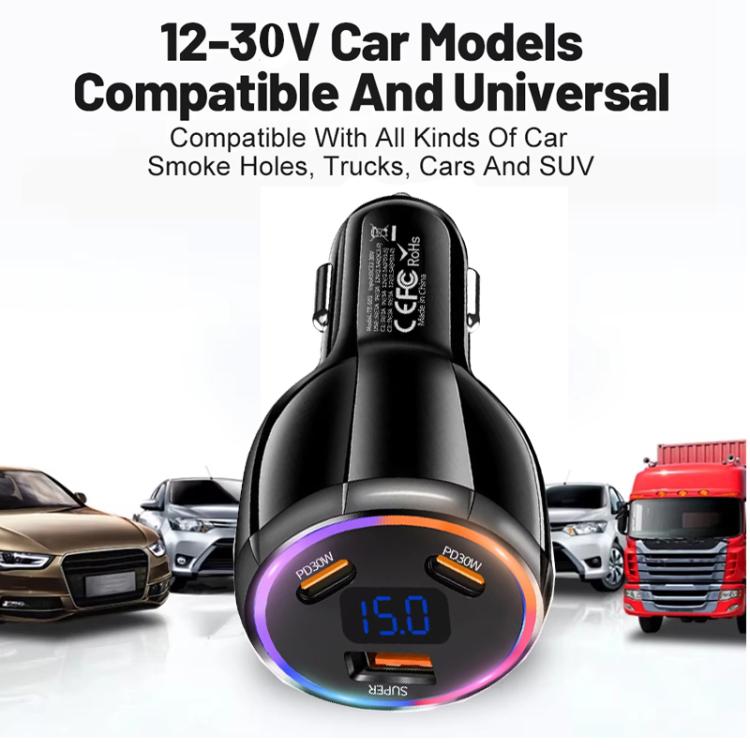 TE-S02 Display Screen PD30W x 2 and QC 30W Car Charger for Mobile Phones / Tablets(White) - Car Charger by buy2fix | Online Shopping UK | buy2fix