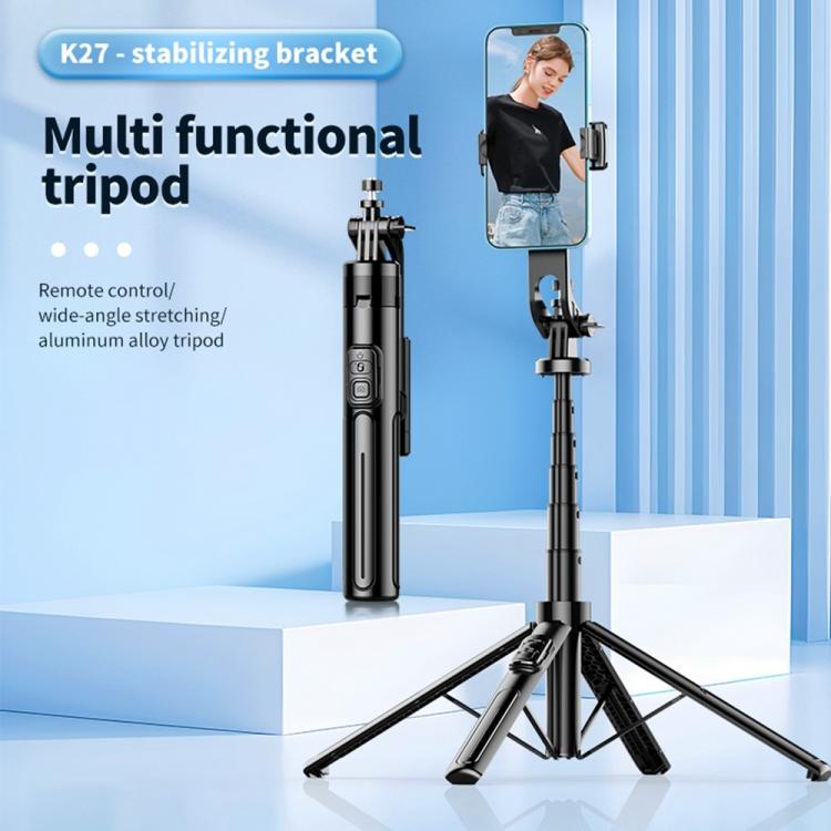K27 Smartphone Extendable Live Streaming 4-Leg Stand Bluetooth Selfie Stick(Black) - Selfie Sticks by buy2fix | Online Shopping UK | buy2fix