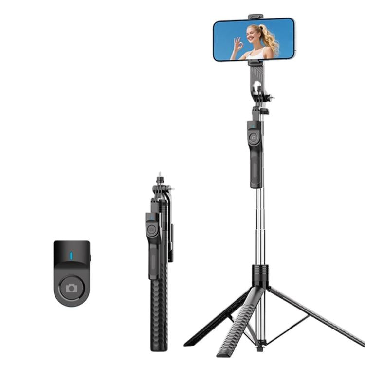 K50 1.9m Extendable Live Streaming Floor Stand Single Phone Clip Bluetooth Selfie Stick Tripod(Black) - Selfie Sticks by buy2fix | Online Shopping UK | buy2fix