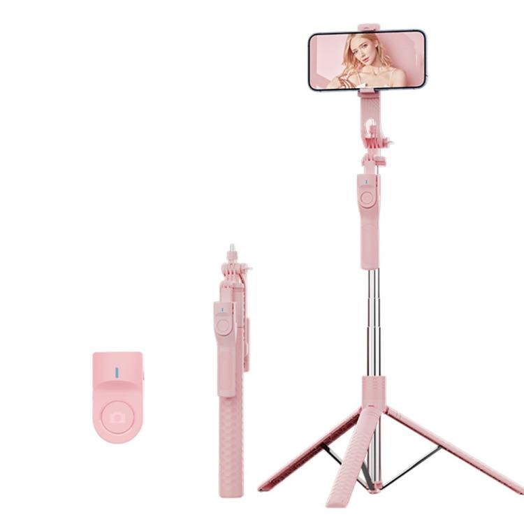 K50 1.9m Extendable Live Streaming Floor Stand Single Phone Clip Bluetooth Selfie Stick Tripod(Pink) - Selfie Sticks by buy2fix | Online Shopping UK | buy2fix