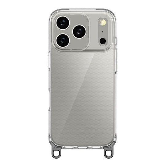 For iPhone 17 Pro Kalebol Minimalist High Transparency Multi Color Lanyard Hole Phone Case(Black)