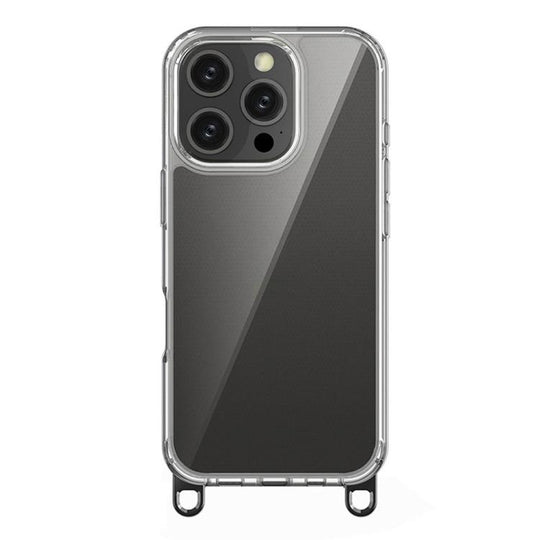 For iPhone 16 Pro Kalebol Minimalist High Transparency Multi Color Lanyard Hole Phone Case(Black)
