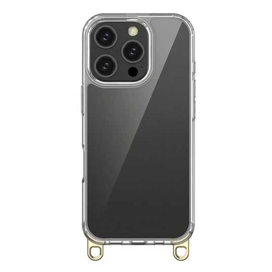 For iPhone 16 Pro Kalebol Minimalist High Transparency Multi Color Lanyard Hole Phone Case(Gold)