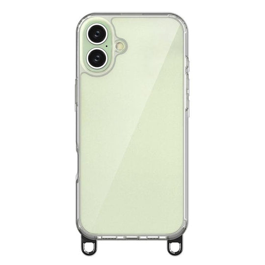 For iPhone 16 Plus Kalebol Minimalist High Transparency Multi Color Lanyard Hole Phone Case(Black)