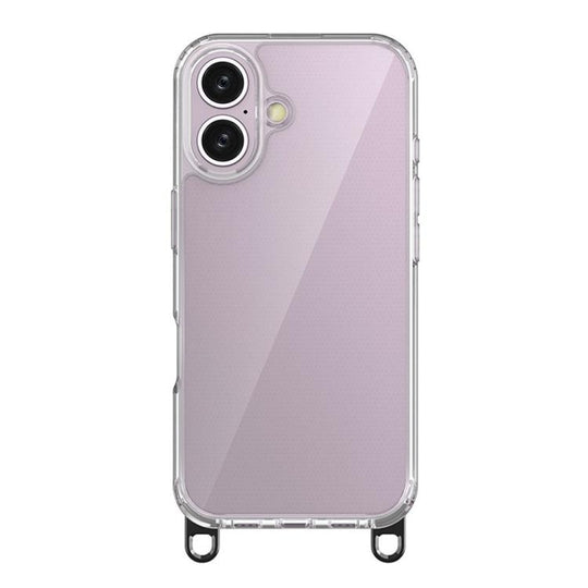 For iPhone 16 Kalebol Minimalist High Transparency Multi Color Lanyard Hole Phone Case(Black)