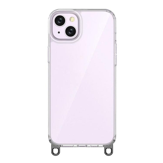 For iPhone 14 Plus Kalebol Minimalist High Transparency Multi Color Lanyard Hole Phone Case(Black)