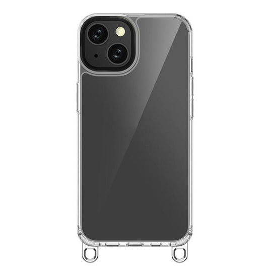 For iPhone 14 Kalebol Minimalist High Transparency Multi Color Lanyard Hole Phone Case(Silver)