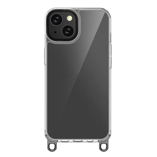 For iPhone 13 Kalebol Minimalist High Transparency Multi Color Lanyard Hole Phone Case(Black)