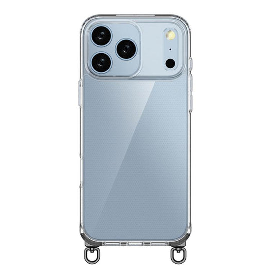 For iPhone 17 Pro Max Kalebol Minimalist High Transparency Multi Color Rotating Lanyard Hole Phone Case(Black)