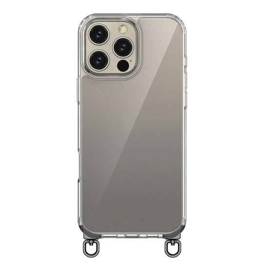 For iPhone 16 Pro Max Kalebol Minimalist High Transparency Multi Color Rotating Lanyard Hole Phone Case(Black)