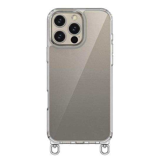 For iPhone 16 Pro Kalebol Minimalist High Transparency Multi Color Rotating Lanyard Hole Phone Case(Silver)
