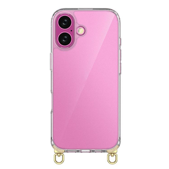 For iPhone 16 Kalebol Minimalist High Transparency Multi Color Rotating Lanyard Hole Phone Case(Gold)