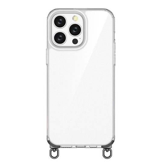 For iPhone 15 Pro Max Kalebol Minimalist High Transparency Multi Color Rotating Lanyard Hole Phone Case(Black)