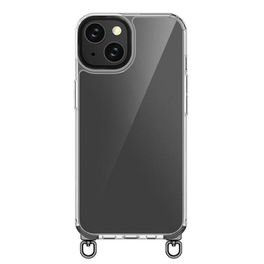 For iPhone 15 Plus Kalebol Minimalist High Transparency Multi Color Rotating Lanyard Hole Phone Case(Black)