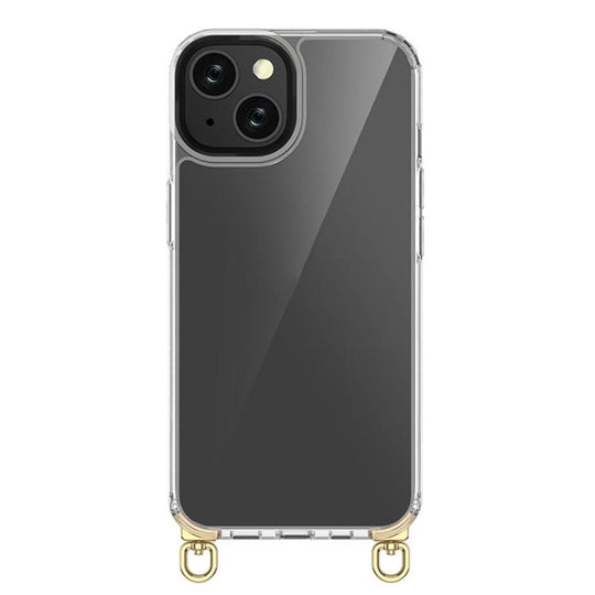 For iPhone 14 Kalebol Minimalist High Transparency Multi Color Rotating Lanyard Hole Phone Case(Gold)