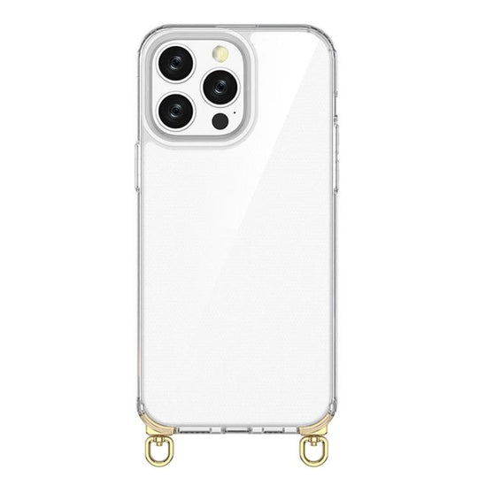 For iPhone 14 Pro Max Kalebol Minimalist High Transparency Multi Color Rotating Lanyard Hole Phone Case(Gold)