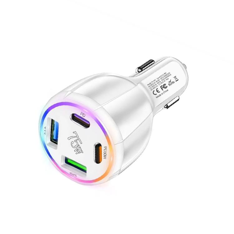 75W USB-C x 2 and USB x 2 Multi Port Car Charger(White) - Car Charger by buy2fix | Online Shopping UK | buy2fix