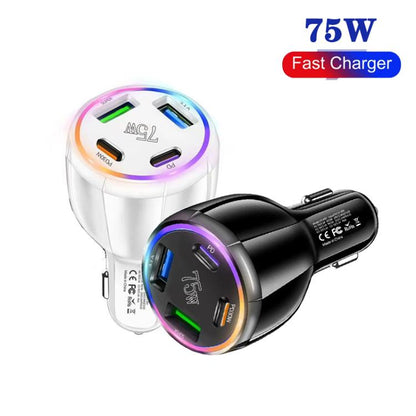 75W USB-C x 2 and USB x 2 Multi Port Car Charger(Black) - Car Charger by buy2fix | Online Shopping UK | buy2fix