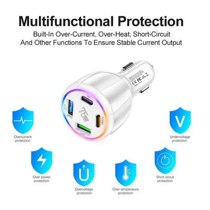 75W USB-C x 2 and USB x 2 Multi Port Car Charger(White) - Car Charger by buy2fix | Online Shopping UK | buy2fix