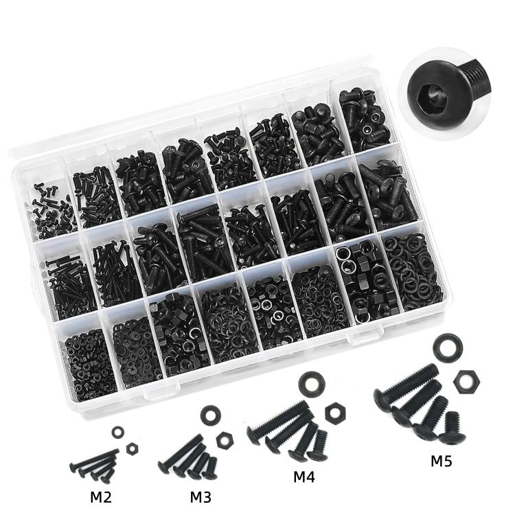 Hexagon Flat Head Bolts Nuts + Washers Alloy Steel Class 10.9, With Hexagon Wrench (M2-M5) - Tool Kits by buy2fix | Online Shopping UK | buy2fix