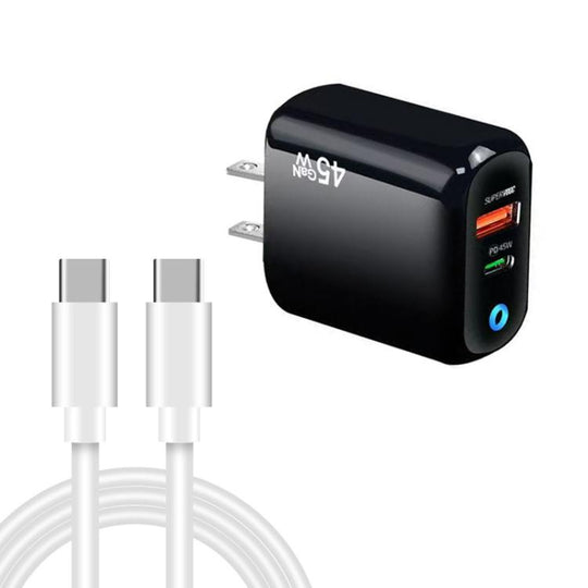 TE-PD45 GaN 45W PD3.0 / Type-C + USB 3.0 Charger with Type-C to Type-C Data Cable, US  Plug(Black)