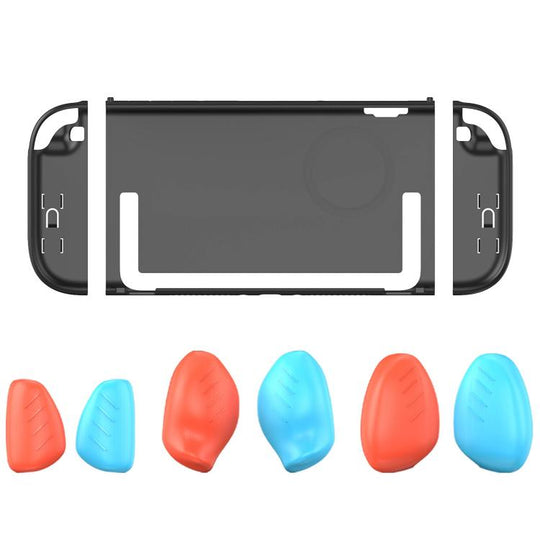 For Nintendo Switch 2 Split-style Console Protective Case with Three Sets of Interchangeable Grips (Large, Medium, Small)(Black + Orange Blue)