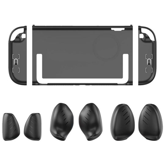 For Nintendo Switch 2 Split-style Console Protective Case with Three Sets of Interchangeable Grips (Large, Medium, Small)(Black + Black)