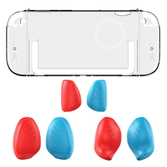 For Nintendo Switch 2 Split-style Console Protective Case with Three Sets of Interchangeable Grips (Large, Medium, Small)(Transparent + Orange Blue)