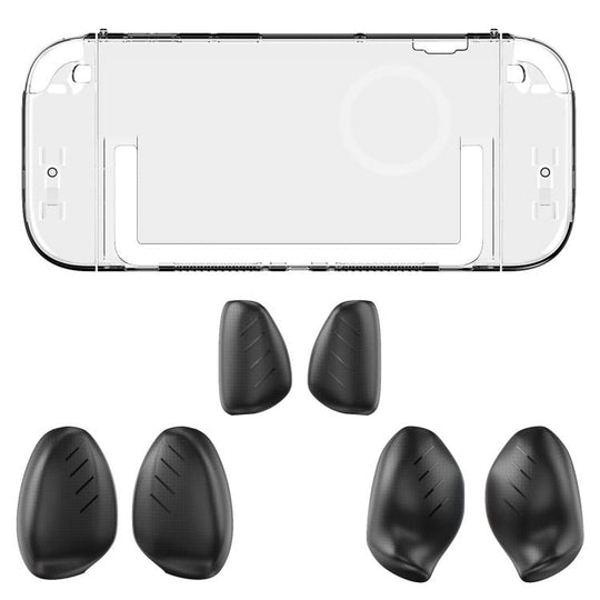 For Nintendo Switch 2 Split-style Console Protective Case with Three Sets of Interchangeable Grips (Large, Medium, Small)(Transparent + Black)