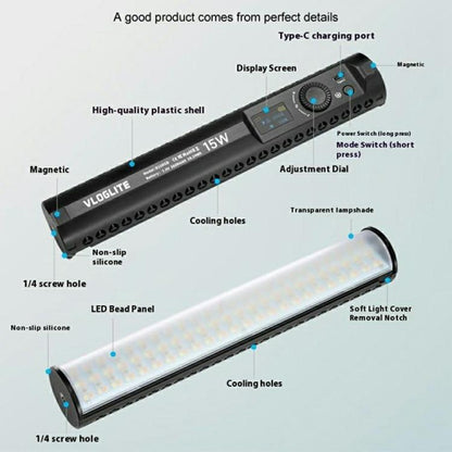 VLOGLITE B15RGB For Photography Live Streaming RGB Ambient Lamp Handheld LED Light Stick -  by VLOGLITE | Online Shopping UK | buy2fix