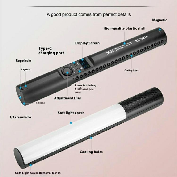 VLOGLITE B20RGB Magnetic LED Fill Light Handheld 20 Modes RGB Photography Light Stick -  by buy2fix | Online Shopping UK | buy2fix