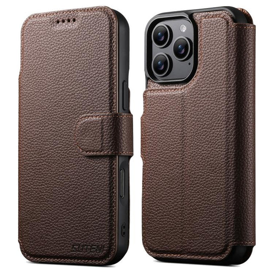 For iPhone 13 Pro Suteni Q05 -in-1 Multi-function MagSafe Wallet Big Litchi Leather Phone Case(Brown)