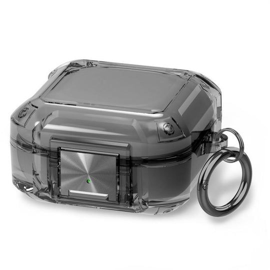 For Galaxy Buds Live / Pro / 2 / 2 Pro / FE Four Corner Air Bag Shockproof Metal Buckle Transparent Earphone Protective Case(Transparent Black)