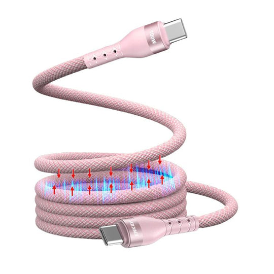 ENKAY PD100W Type-C to Type-C Magnetic Self-Coiling Braided Charging Data Cable, Length:1m(Pink)