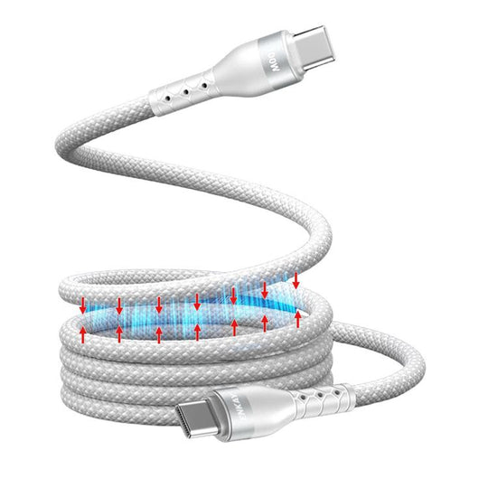ENKAY PD100W Type-C to Type-C Magnetic Self-Coiling Braided Charging Data Cable, Length:2m(White)