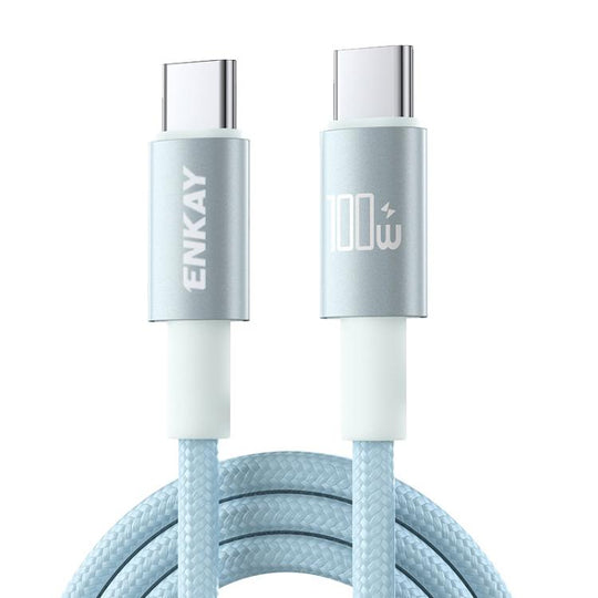 ENKAY PD100W USB-C / Type-C to Type-C Nylon Braided Fast Charging Cable with E-Marker Chip, Length:2m(Light Blue)