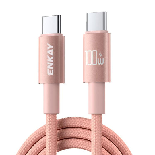 ENKAY PD100W USB-C / Type-C to Type-C Nylon Braided Fast Charging Cable with E-Marker Chip, Length:1m(Pink)