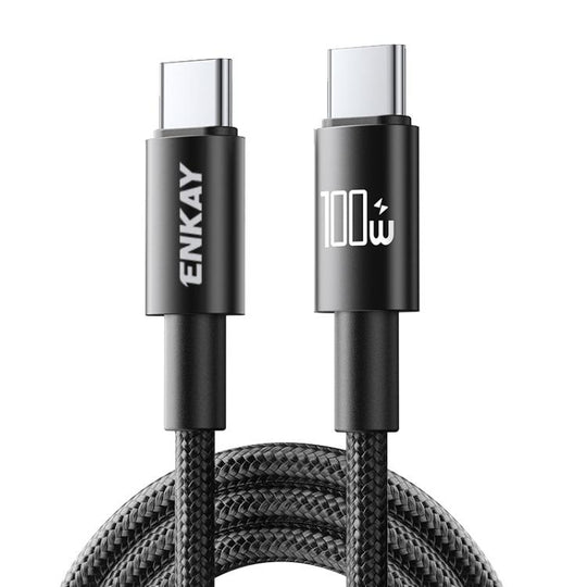 ENKAY PD100W USB-C / Type-C to Type-C Nylon Braided Fast Charging Cable with E-Marker Chip, Length:1m(Black)