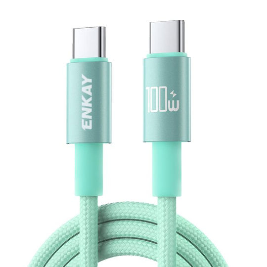 ENKAY PD100W USB-C / Type-C to Type-C Nylon Braided Fast Charging Cable with E-Marker Chip, Length:1m(Green)