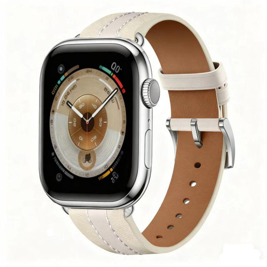 For Apple Watch 46mm / 49mm / 45mm / 44mm Genuine Leather Color Blocked Saddle Watch Band(Starlight)