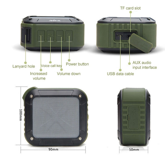 W-KING S7 Mini Wireless Waterproof Loudspeaker With TF/FM/AUX/NFC Bluetooth Bike Speaker(Army Green) - Waterproof Speaker by W-KING | Online Shopping UK | buy2fix