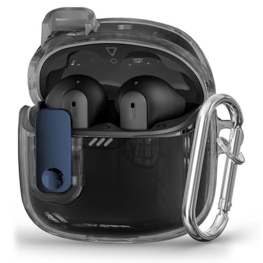 For JBL Tune Flex 2 Transparent Snap Lock TPU Earphone Cover with Metal Buckle(Translucent Black)